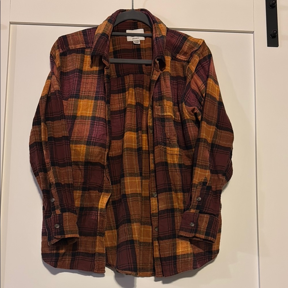 American Eagle Plaid Shirt in Burgundy and Mustard